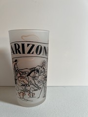 Hazel Atlas VTG Arizona Souvenir Glass 5” Pink Frosted Mid Century Western