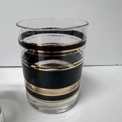 VTG LOT OF 3 George Briard MCM Culver Black Gold Tone Double Old Fashioned Glass