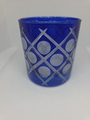 Vtg Set Of 4 Cut to Clear Cobalt Blue Glasses Lowball Whiskey Rocks Read