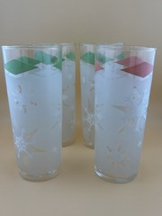 4 Anchor Hocking Pink green Snowflake Iced Tea Collins Glasses Holiday Atomic