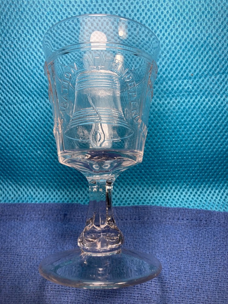 c.1875 100 YEAR CENTENIAL Adams Glass «LIBERTY BELL» Goblet 6 1/8″ 4th of JULY