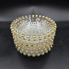 Vtg Depression Era Diamond Point 6 Pc Glass Relish Berry Bowl Beaded Gold Trim