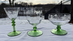 Unk Maker Clear Crystal Green Stem UNK2920 Tall Champagne w/ Cut Grapes Vines