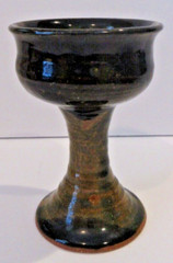 Handmade Studio Art Pottery Redware Goblet – Black & Brown Glaze UNSIGNED