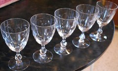 Vintage Set 5 TIFFIN FRANCISCAN PETITE Cut Leaf Crystal Water Goblets FANCY STEM