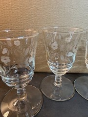 Vintage Etched Floral Stemware Lot 8 Assorted Wine Goblets Cordial Glasses