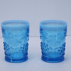 PAIR Northwood Era opalescent Aqua Water Glass/Tumblers Lotus/Water Lily