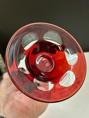 2 Bohemian Ruby Red Cut To Glass Goblet Biedermeier Etched Hunting Stag Scene