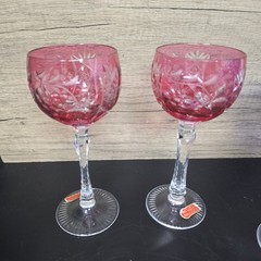 PAIR Nachtmann / Ajka Garnet Red Crystal 7 5/8″ Wine Hock Glass Bohemian