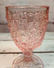 LG Wright Pink Glass Daisy And Button 6” Wine Cordial Sherry Goblet 6”H 3.25”D