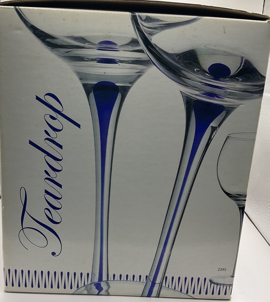 NEW Teardrop Wine Goblets Cobalt Blue VTG Hand Blown Disc. Filament Home Essent