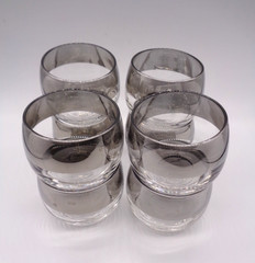 8 Vtg MCM Silver Band ROLY POLY Cordial Glasses 3 oz Dorothy Thorpe Style