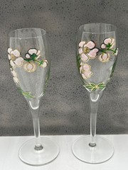 Vintage Perrier-Jouët Belle Époque Anemone Champagne Glasses Flute Set of 2 7.5″