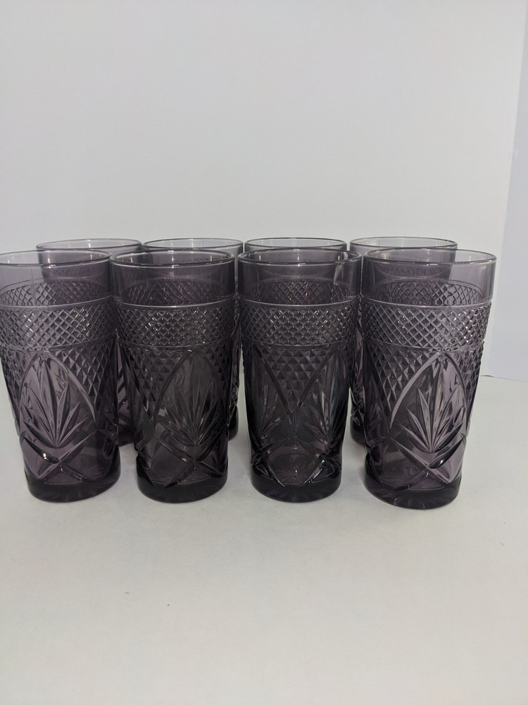 Vintage Cristal D’arques Durand Amethyst Purple Glass Tumblers Set Of 8