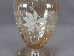 Bohemian Hand Enameled White Floral Optic Molded Amber Glass Liquor Cordial Set