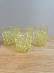 Fenton #3945 Topaz Opalescent Hobnail Uranium Juice Tumblers Set of 3