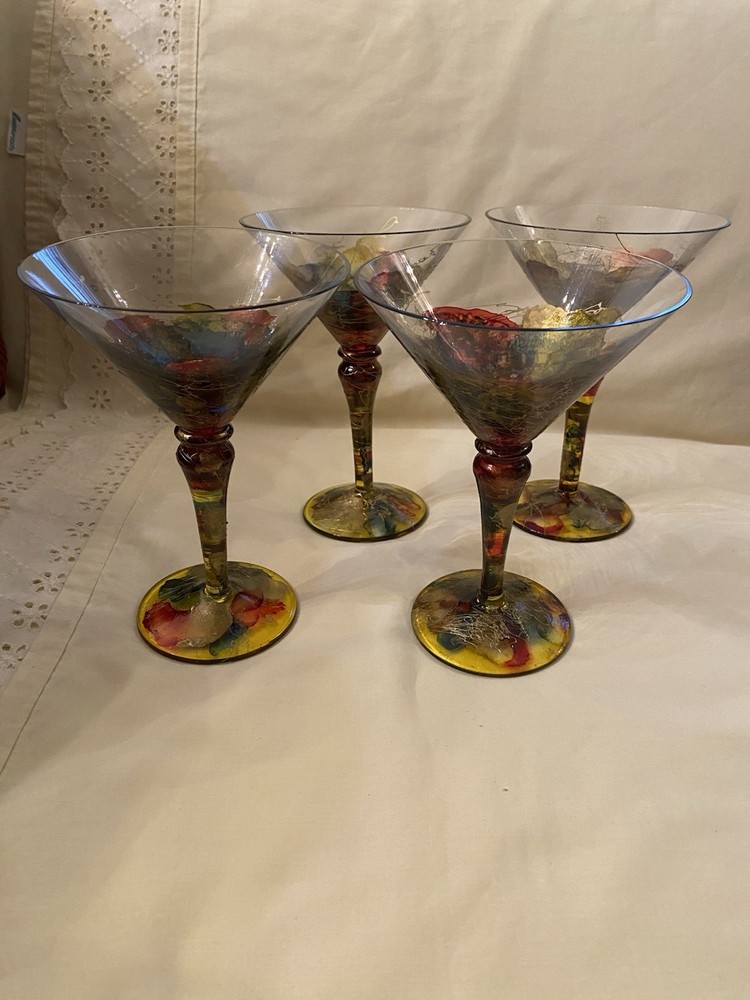 Monaco by Monarch Crystal Martini (set 4) Glasses Hand Painted – Romania