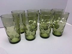 Hazel Atlas Eldorado Green Tumblers (set of 8) 12 ounce Optic bubble or Coin Dot