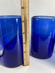 Cobalt Blue Tumblers Heavy Blow Glass Rough Pontil Set 7 No Chips