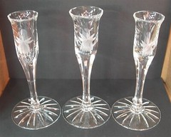 Set – 3 vintage etched engraved crystal 6″ CHAMPAGNE FLUTES flower vine pattern
