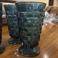 Vintage Fostoria Regal Blue Footed Goblets x 4