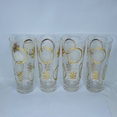 Federal Glass Set of 4 MCM Atomic Leaf White Gold Drinking Glasses Vintage