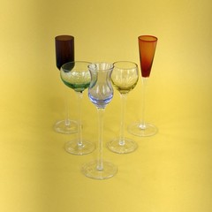 Set of 5 Colorful Glass Cordial Shot Glasses Long Stem Barware Mixed Shapes