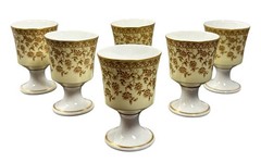 6 Antique Royal Worcester Sepia Daisies Small Pedestal Goblets Aesthetic Cordial