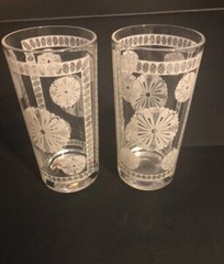Set Of 2 Vintage Tumblers With Frosted Floral Lace Enamel EUC