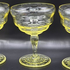 Set of 4 Topaz Uranium Glass Sherbet Champagne Coupes Glasses Depression Glow