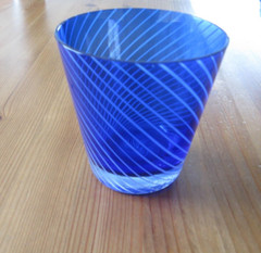 Cobalt Blue & White Candy Stripe Old Fashioned Glass
