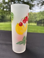 Retro Set of 4 Federal Frosted Fruit 6 3/4″ Tom Collins/Zombie Glasses VGUC