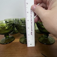 Vintage Bartlett-collins Bullseye Cane Avacado Green Glass Low Sherbet 6 Pc Set