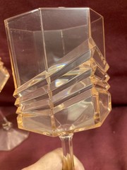 Vintage Set of 4 Art Deco Geometric Pink Acrylic Wine Glasses/Goblets