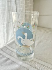 VTG Water Glass Tumbler Country Goose Geese Blue Ribbon Replacement Hearts Check