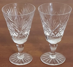Royal Doulton JUNO Cut Fan Criss Cross Elegant Glass CORDIAL GOBLETS Stems Set 2