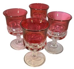 Tiffin Glass Kings Crown Thumbprint Cranberry Footed Goblets SET OF FOUR