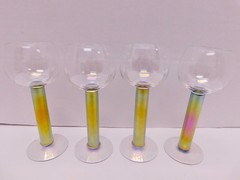 4 VTG Steven Maslach Iridescent Aurene Gold Stem Wine Art Glasses Signed #3