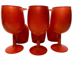 6 Vintage MCM Orange/Red Frosted Matte Goblets Blendo Style By Rainbow Glass