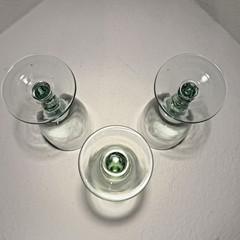 Hand Blown Green Tint Stemmed Wine Glasses Set of 3 Vintage Artisan 8oz