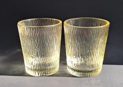 2 MCM Yellow Tree Bark Ice Drip Textured Cups Glasses Lowball Whiskey Cocktail
