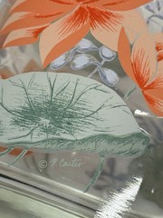 Vintage art glass tumblers with floral and lily pad design, signed © N. Carter.