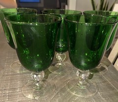 Set of 5 Vintage Cristal D’Arques Durand Of France Emerald Green Goblets