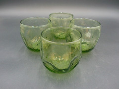 Vintage MCM Green Flat Rocks Glass Tumblers 3″ Tall Set of 4