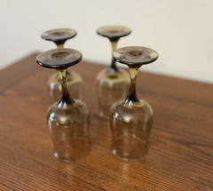 Vintage Set Of 4 Mid Century Modern Stemmed Brown Wine Water Glasses Tulip Bowl