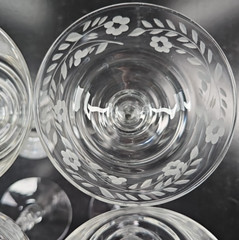 4 Rock Sharpe Halifax Champagne Sherbet Set Vintage Floral Cut Stemware MCM Lot