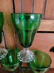 Lot Set of 6 MCM Anchor Hocking Bubble Foot Green Water Goblet Boopie Glasses 6″