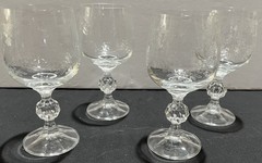 Lot of 4 Bohemia Crystal Cascade Etched Stemmed Wine Glasses (Import Assoc)