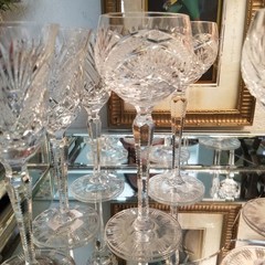 5 Clear LAUSITZER LAUSITSER Germany Multiple Cut Crystal Hock Wine Glass 8 3/4”