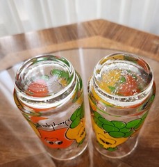 2 Vintage 70’s Nancy Lynn Signed Smiling Happy Fruit 5.5″ Drinking Glass Tumbler